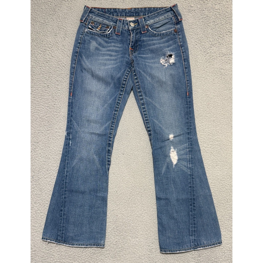 True Religion Joey Flare Bootcut Jeans Womens 28 Blue Twisted Seam USA Y2K